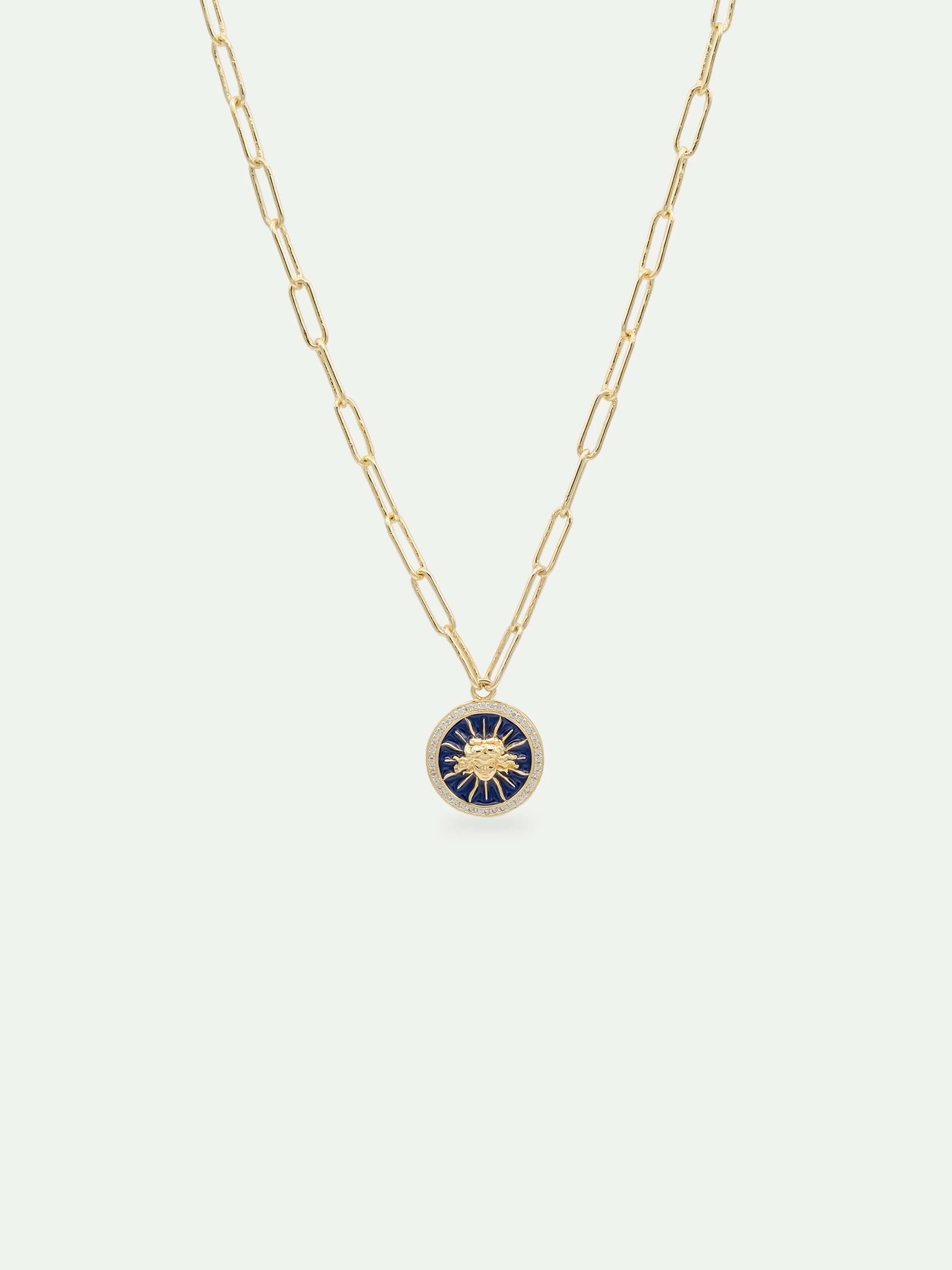 Sun King Blue Medal Chain Necklace