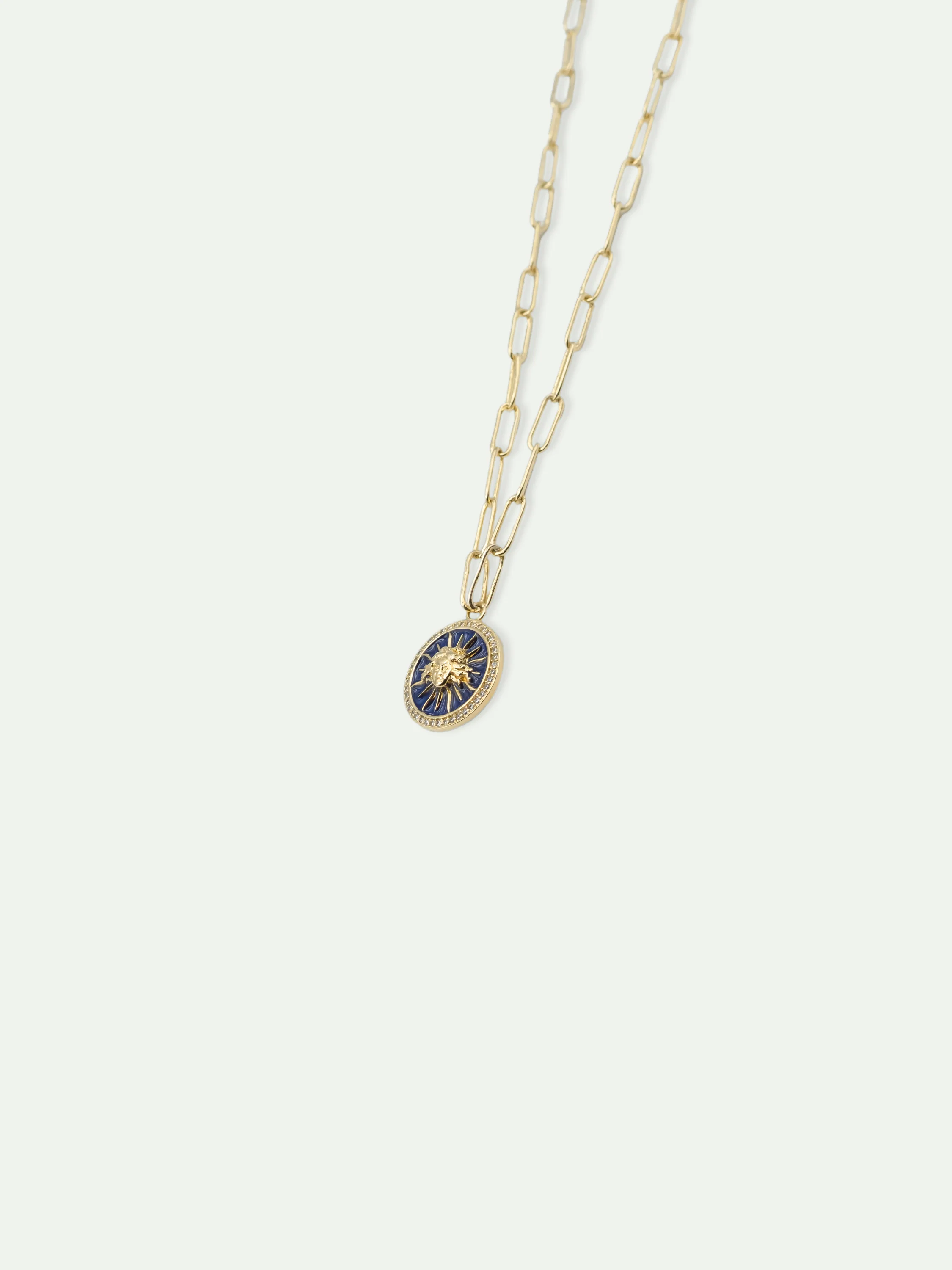 Sun King Blue Medal Chain Necklace - Image 2