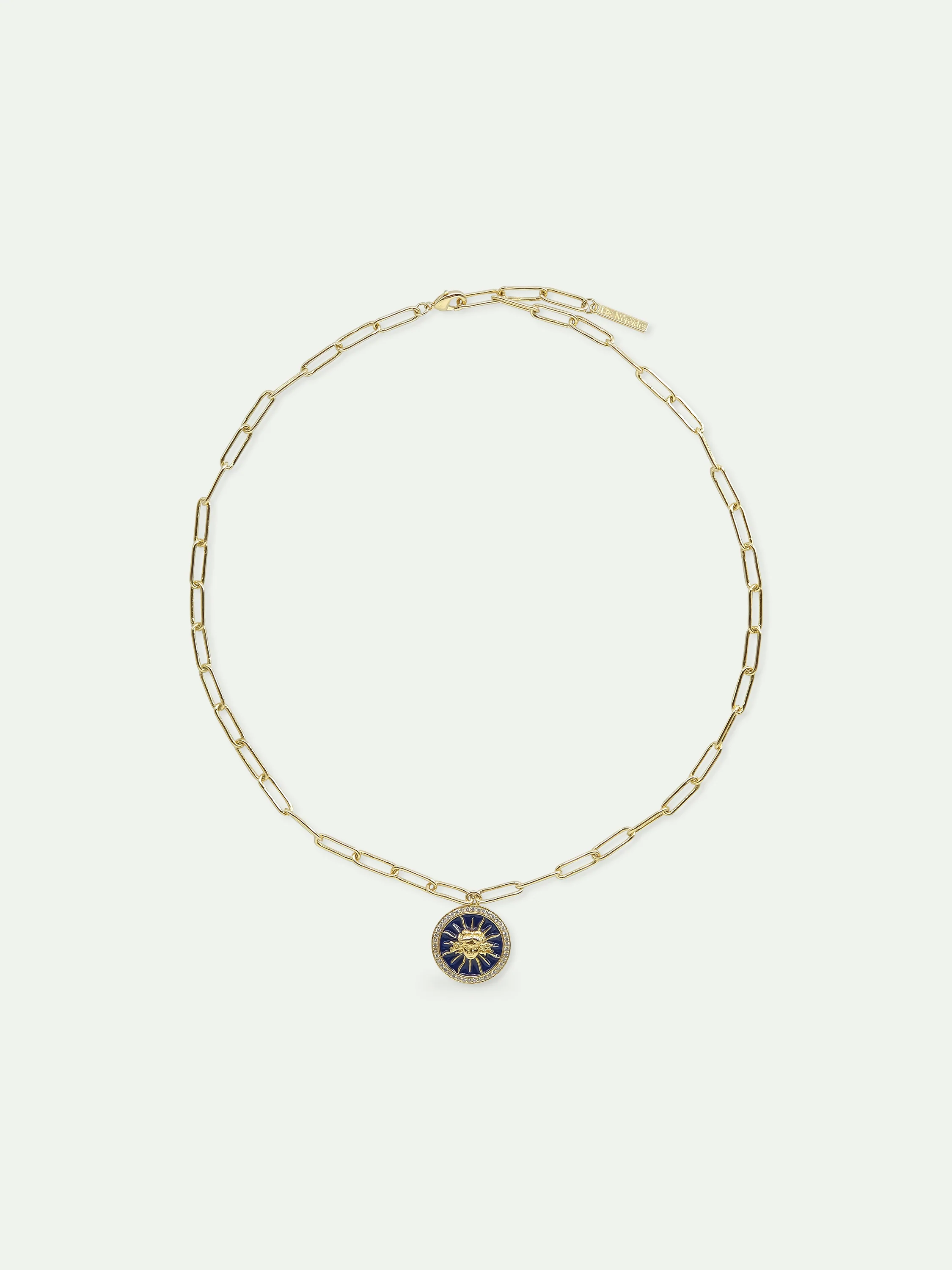 Sun King Blue Medal Chain Necklace - Image 3