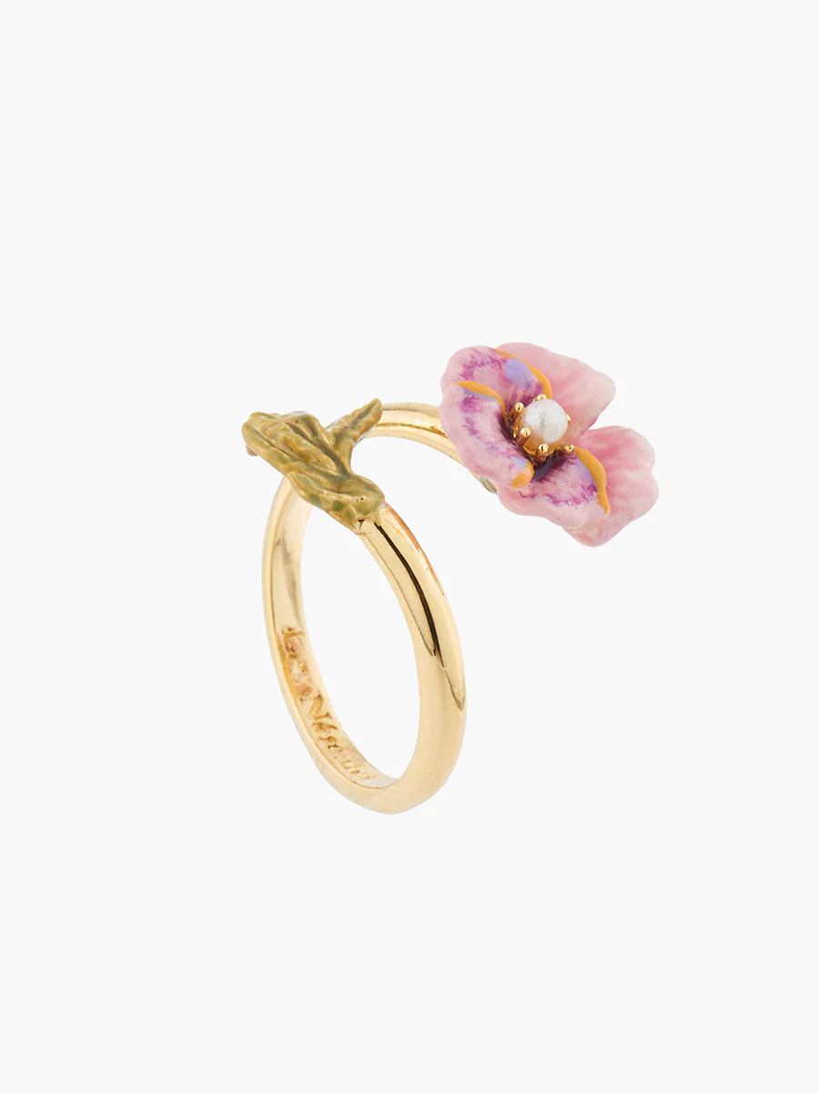 Thousand Pansies Pink pansy and freshwater pearl adjustable ring - Image 4