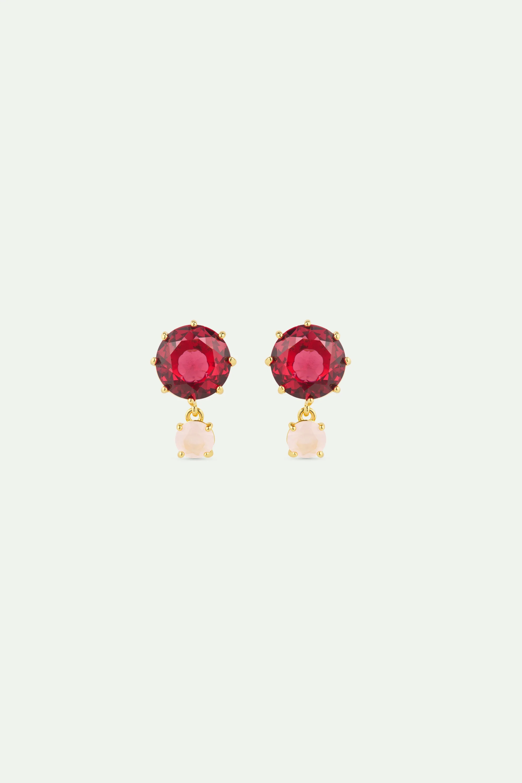 Two-Stone Light Pink and Dark Pink Diamantine Post Earrings