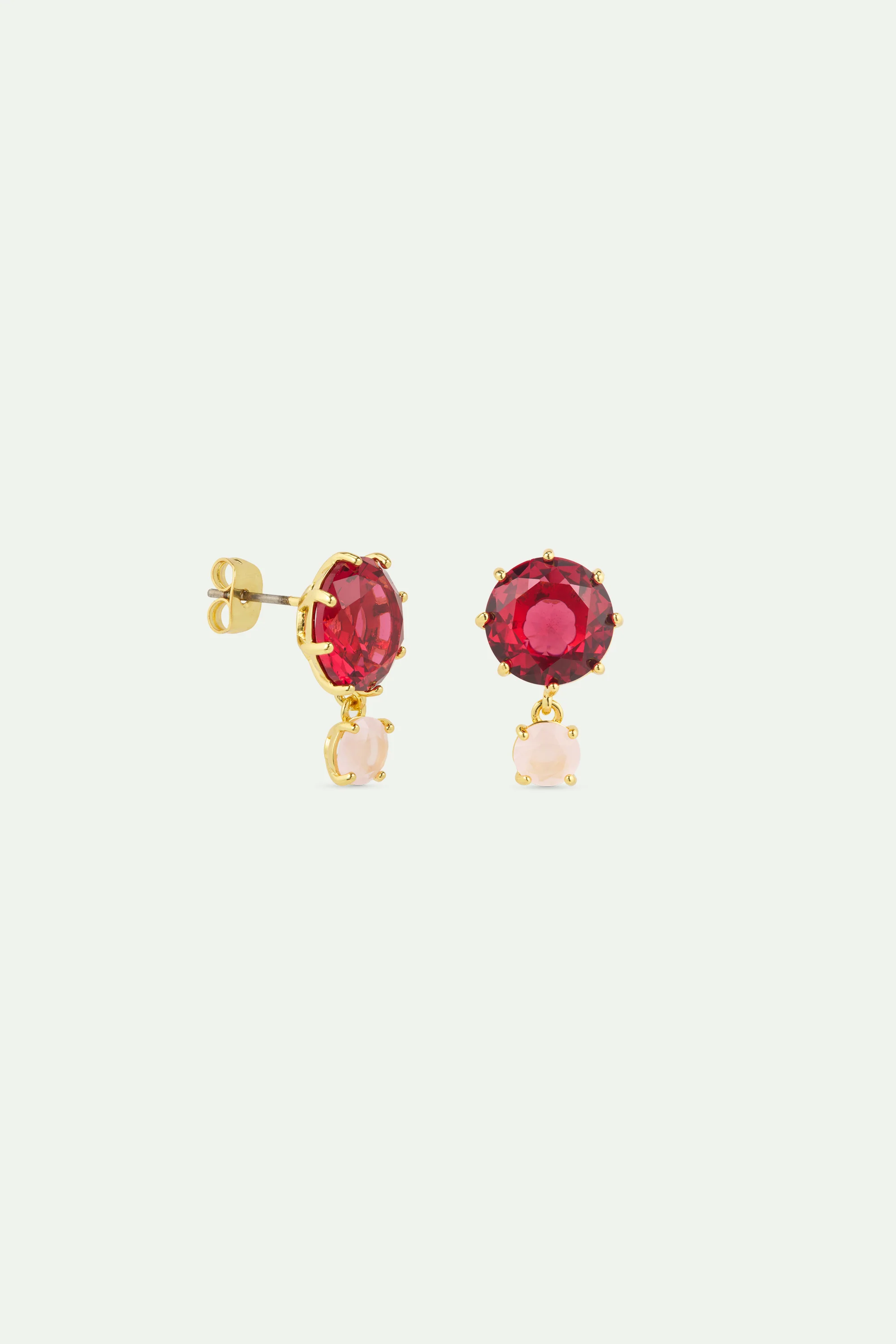 Two-Stone Light Pink and Dark Pink Diamantine Post Earrings - Image 2