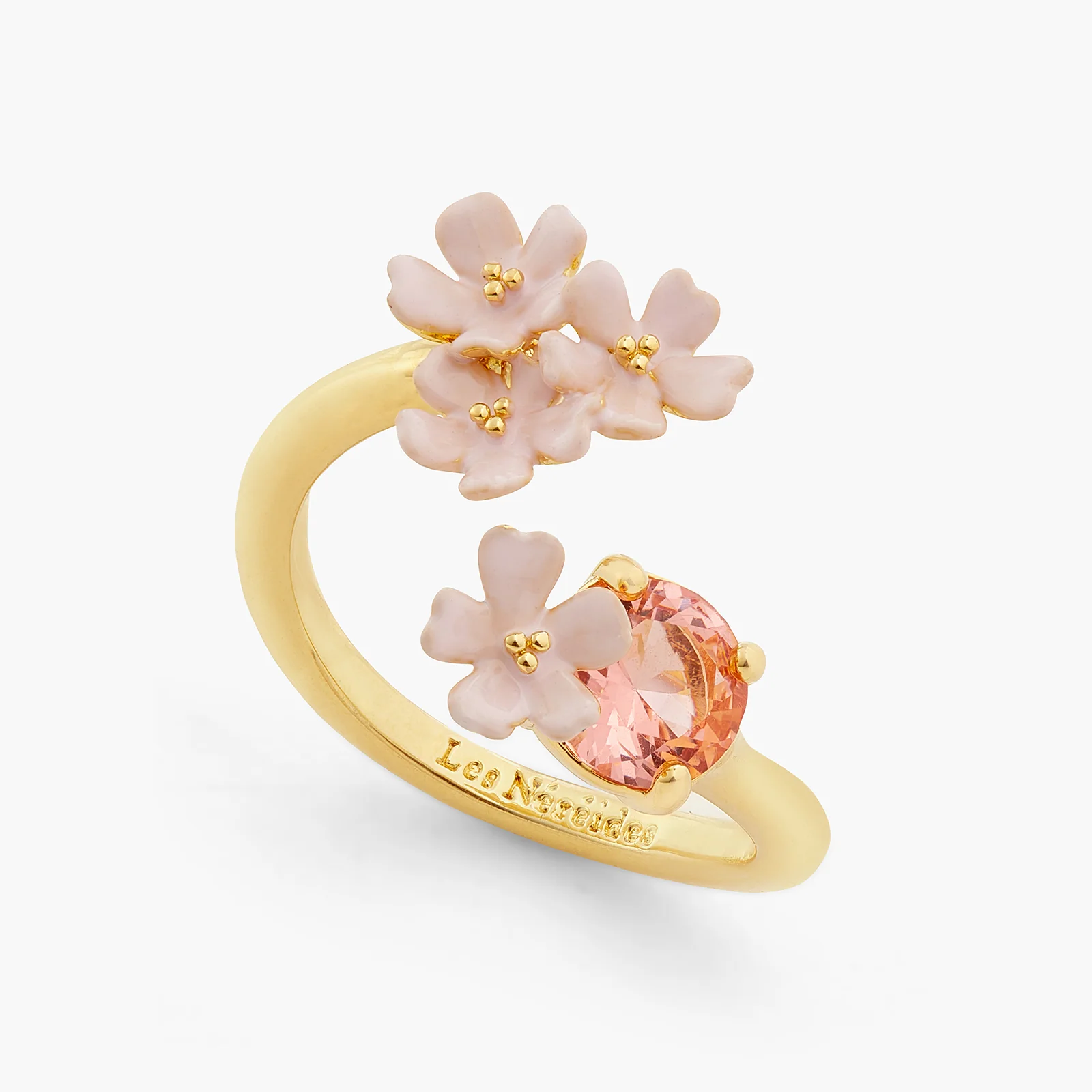 Verbena Flower and Round Stone Adjustable Me and You Ring - Image 3