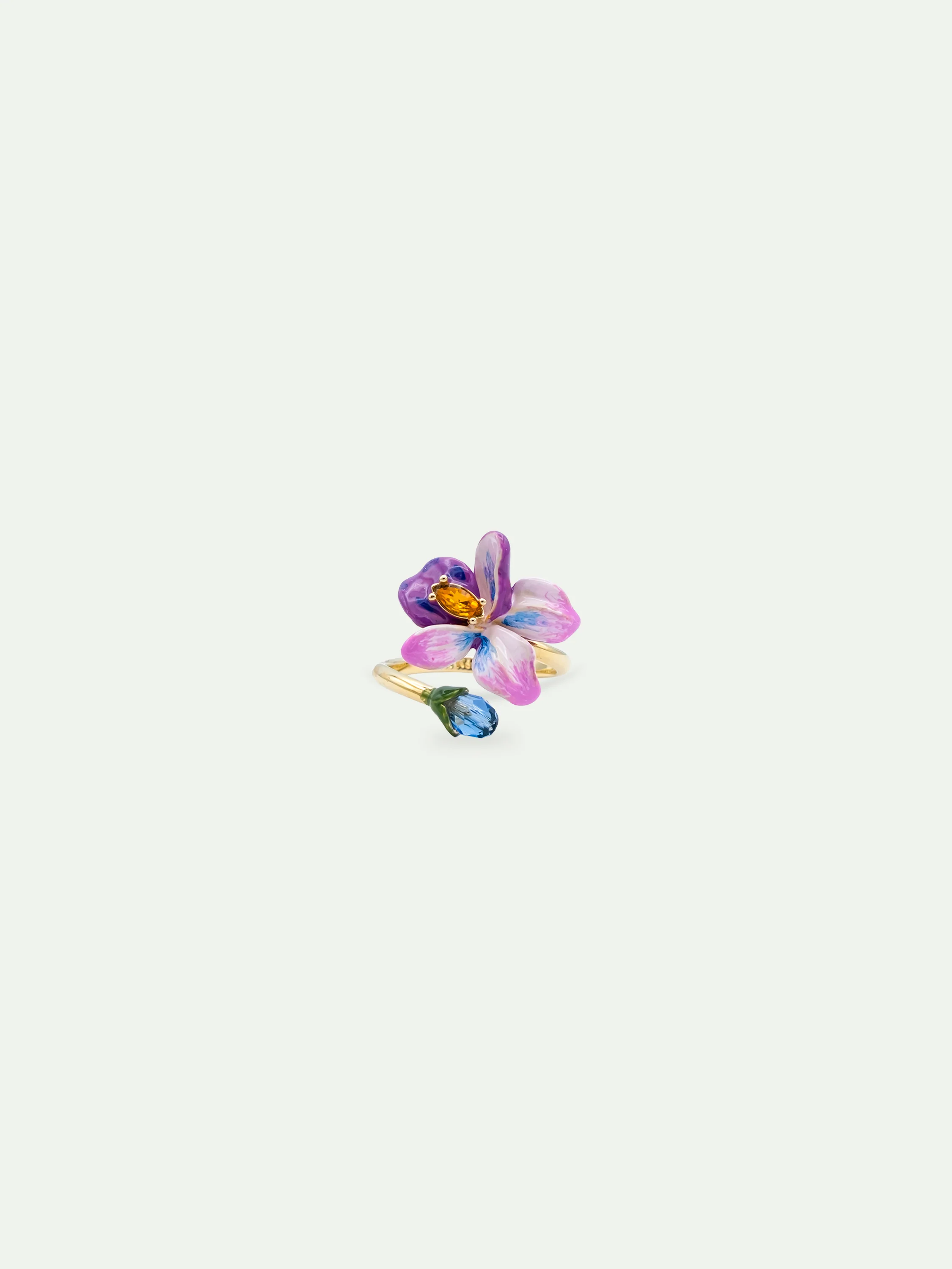 Violet Flower and Blue Cut Stone Adjustable Ring - Image 2