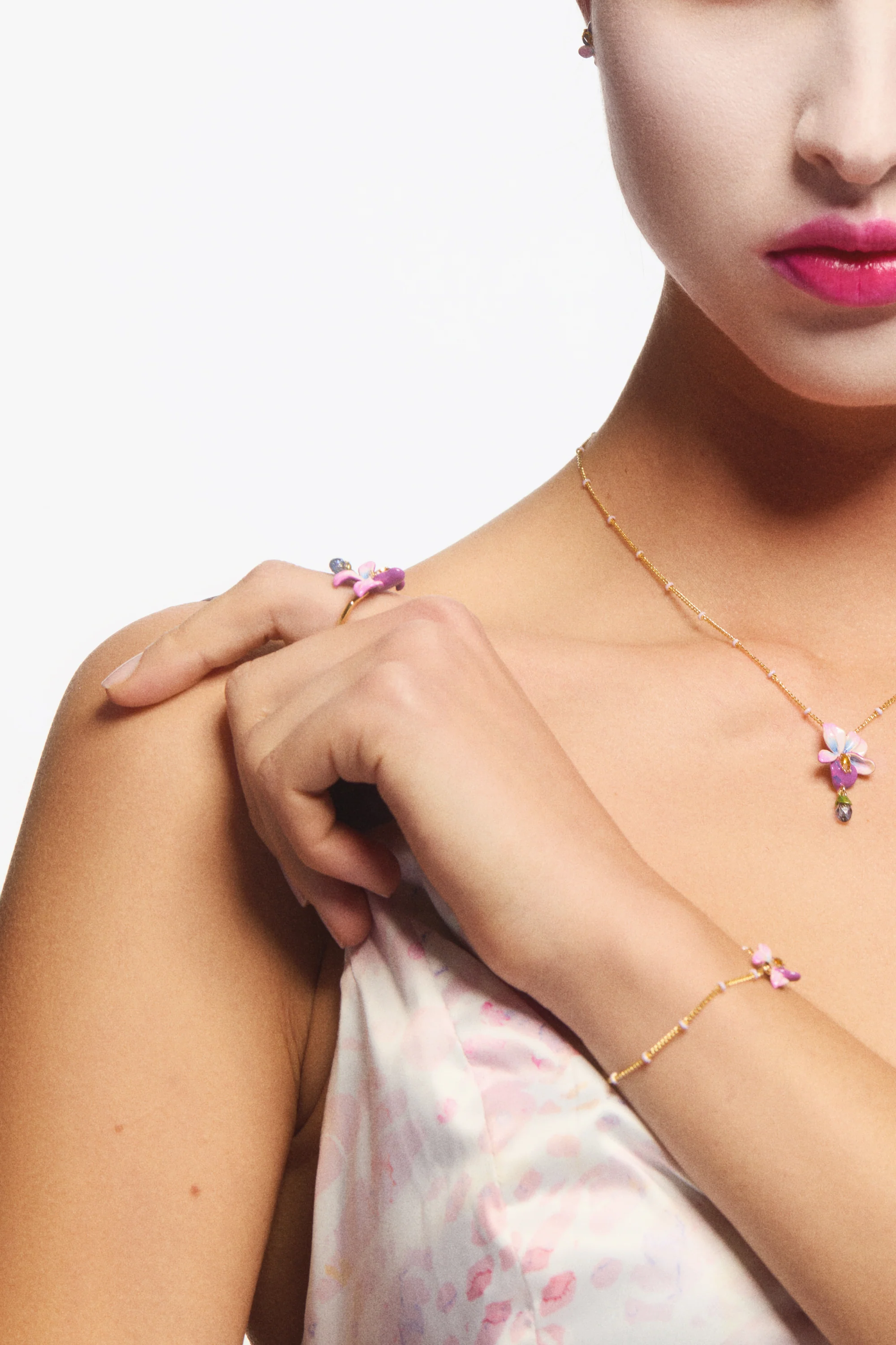 Violet Flower and Blue Cut Stone Adjustable Ring - Image 3