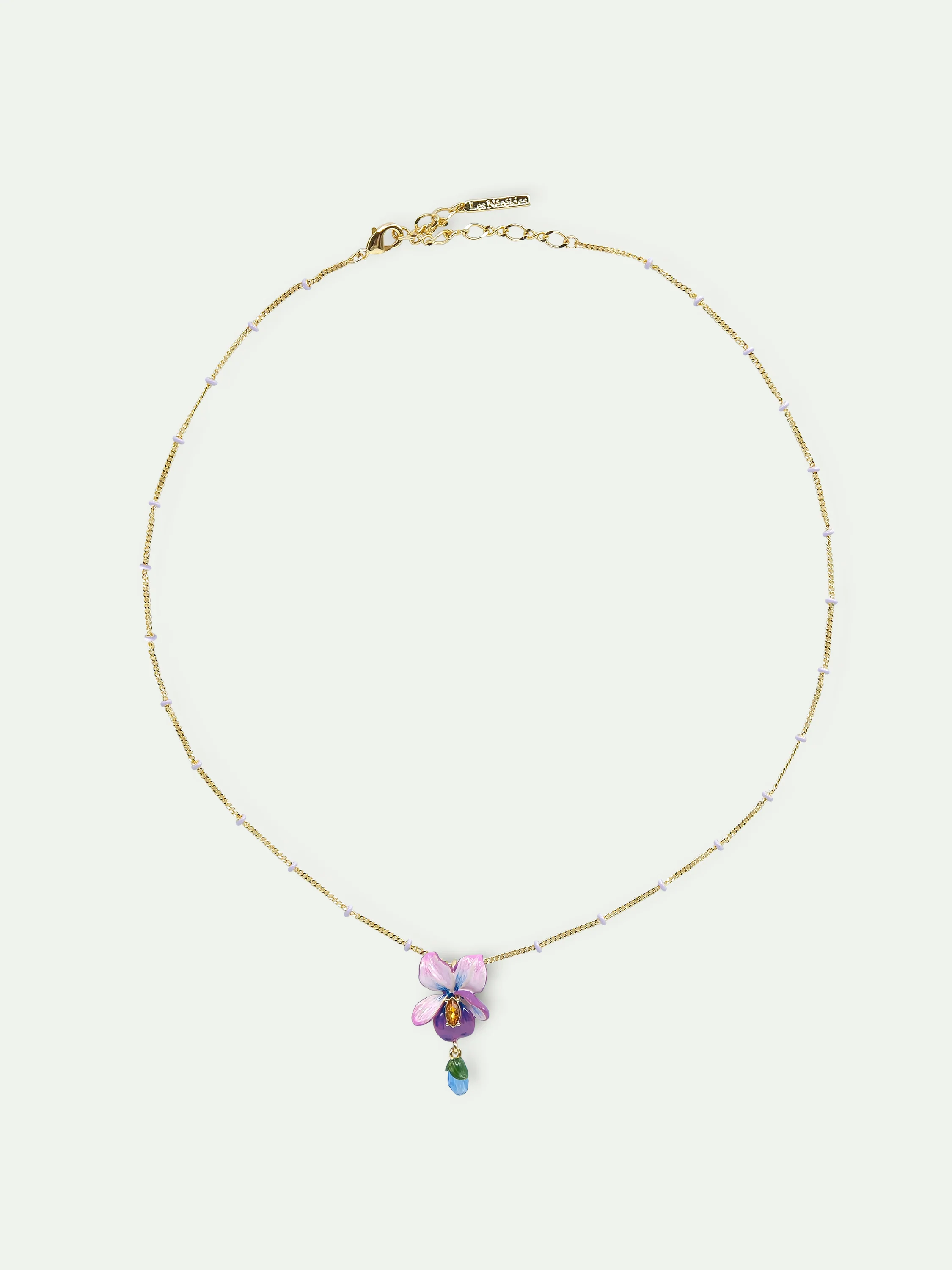 Violet Flower and Hanging Blue Stone Beaded Chain Pendant Necklace - Image 3