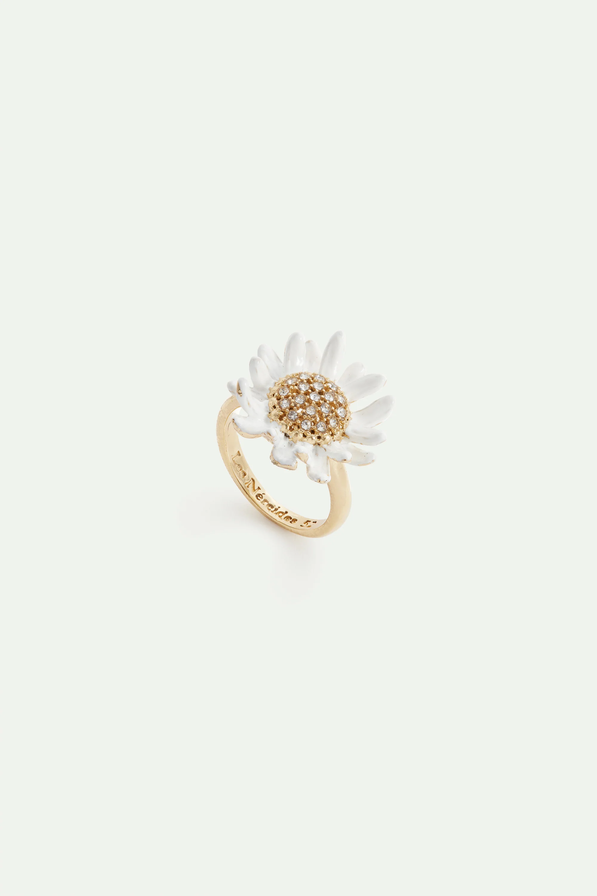 White and Gold Daisy Ring with a Pavé Heart