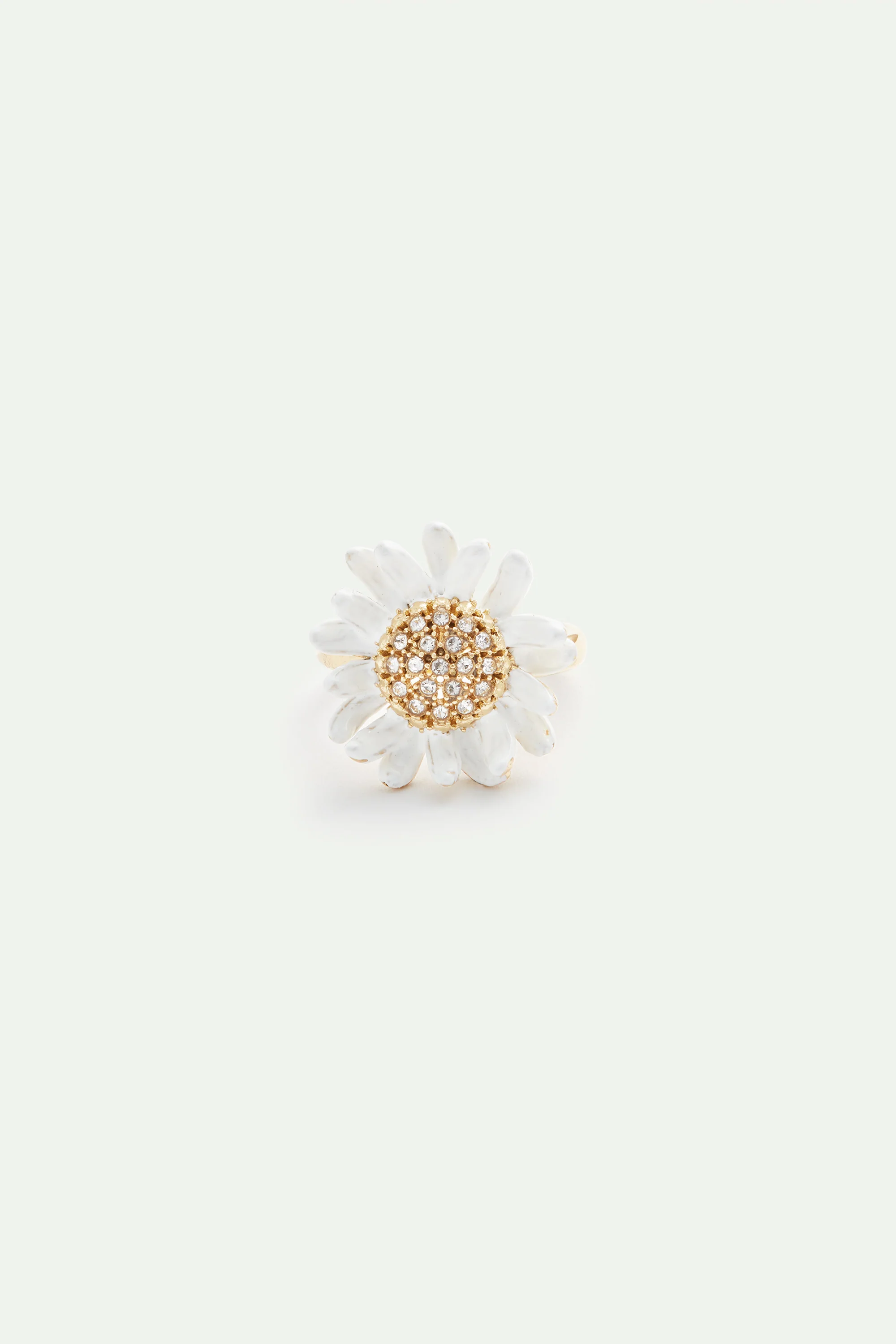 White and Gold Daisy Ring with a Pavé Heart - Image 2
