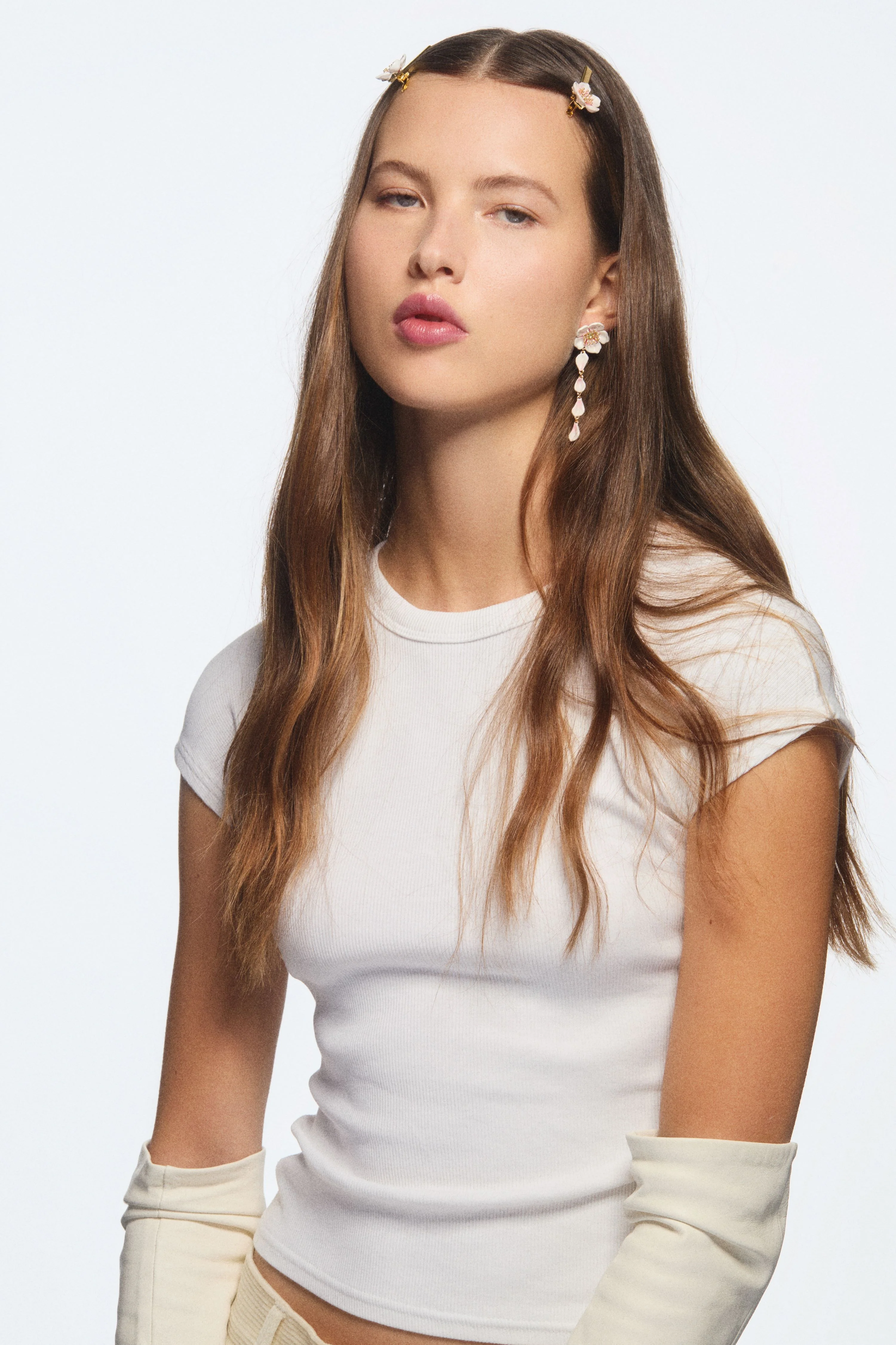 White Cherry Blossom Dangle Post Earrings - Image 4
