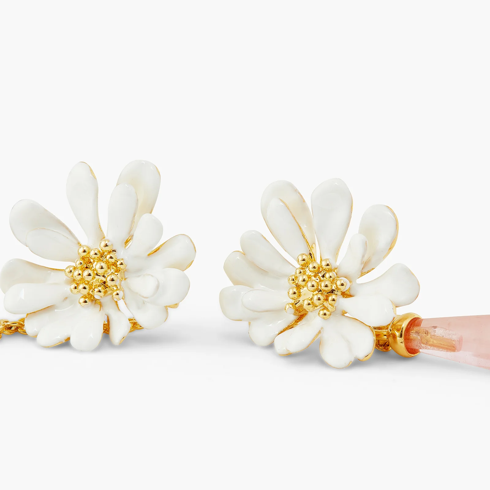 White Flower and Pink Pearl Post Earrings - Image 3