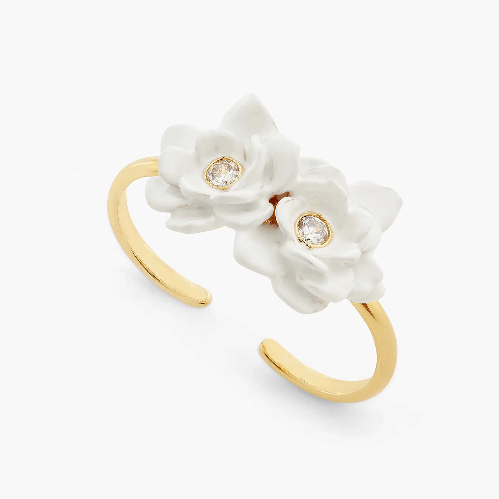 White Flowers Two-Finger Adjustable Ring