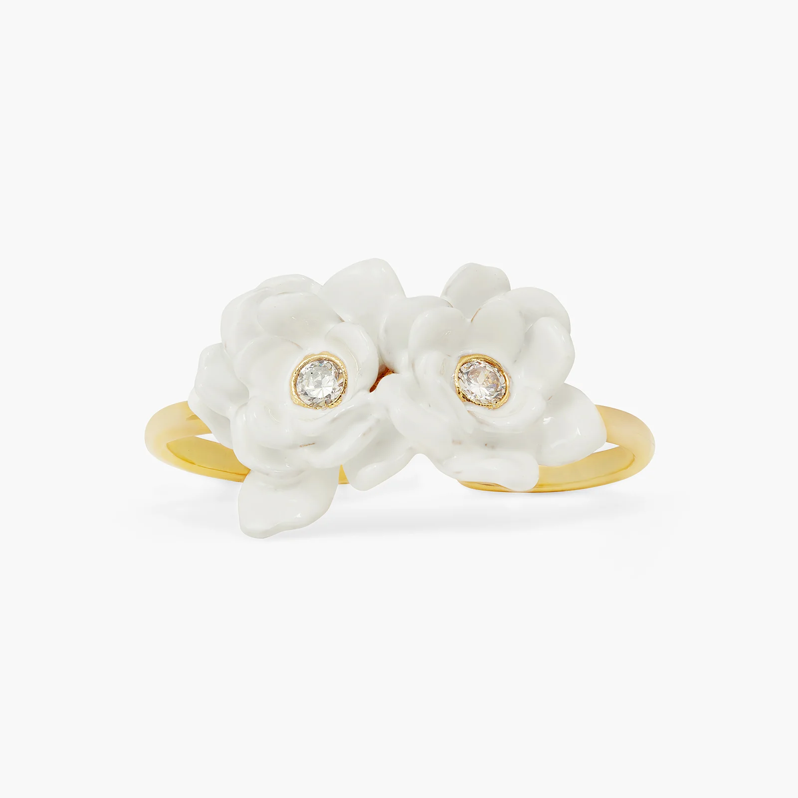 White Flowers Two-Finger Adjustable Ring - Image 2