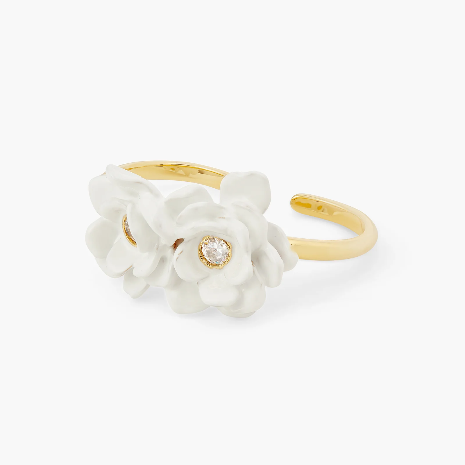 White Flowers Two-Finger Adjustable Ring - Image 3