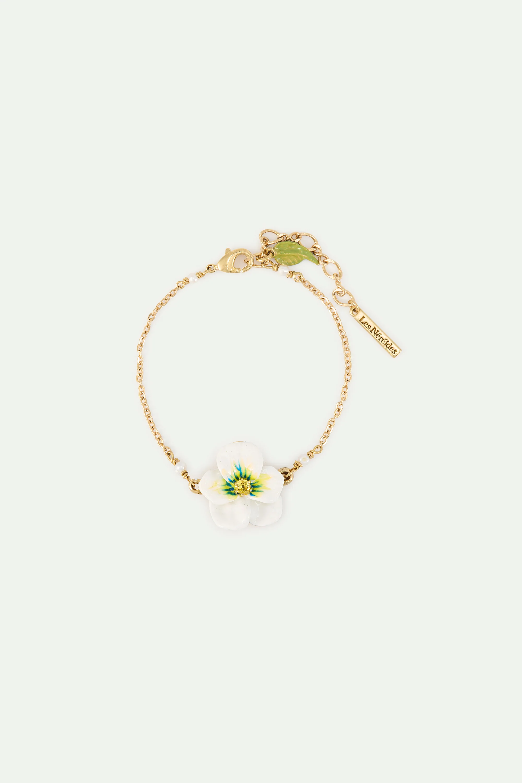 White Pansy and Cut Crystal Bracelet