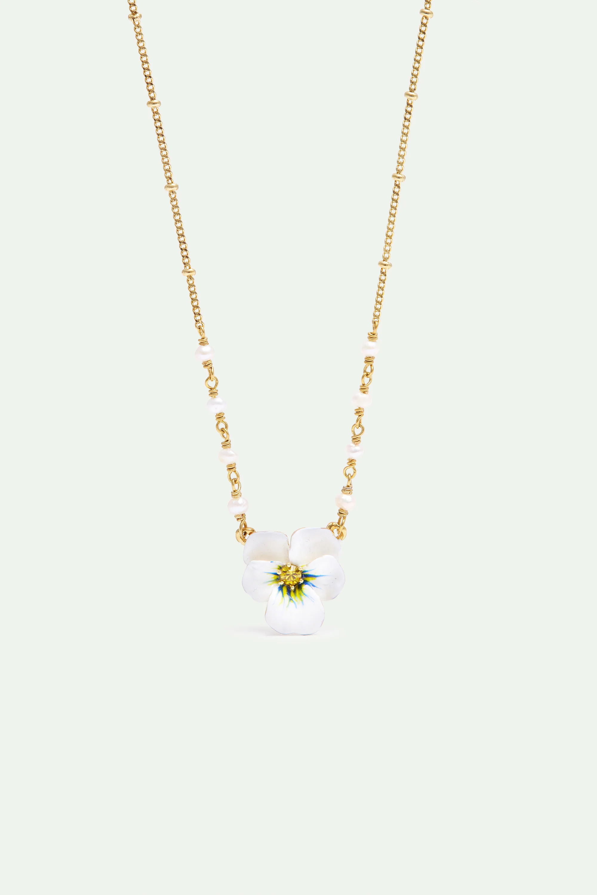 White Pansy and Cut Crystal Necklace
