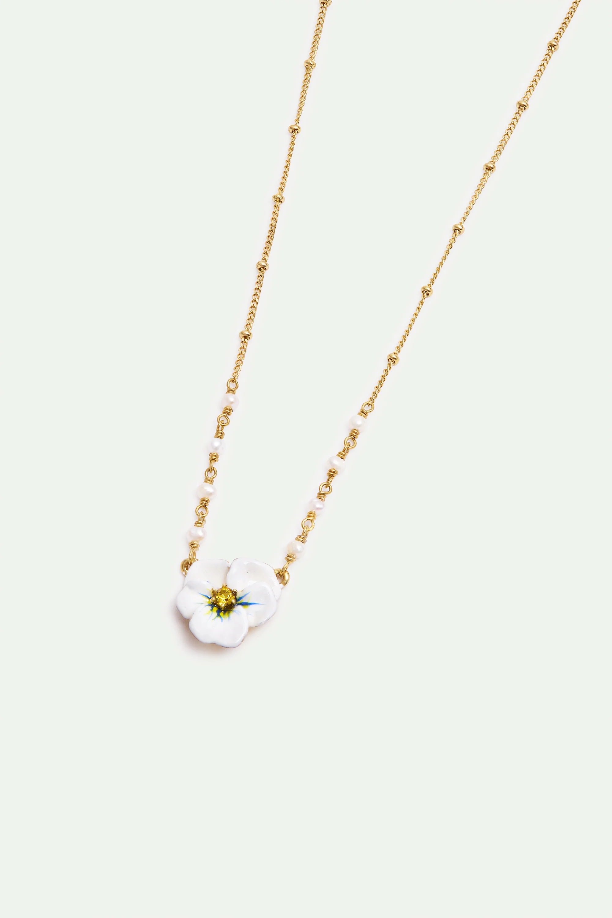 White Pansy and Cut Crystal Necklace - Image 2