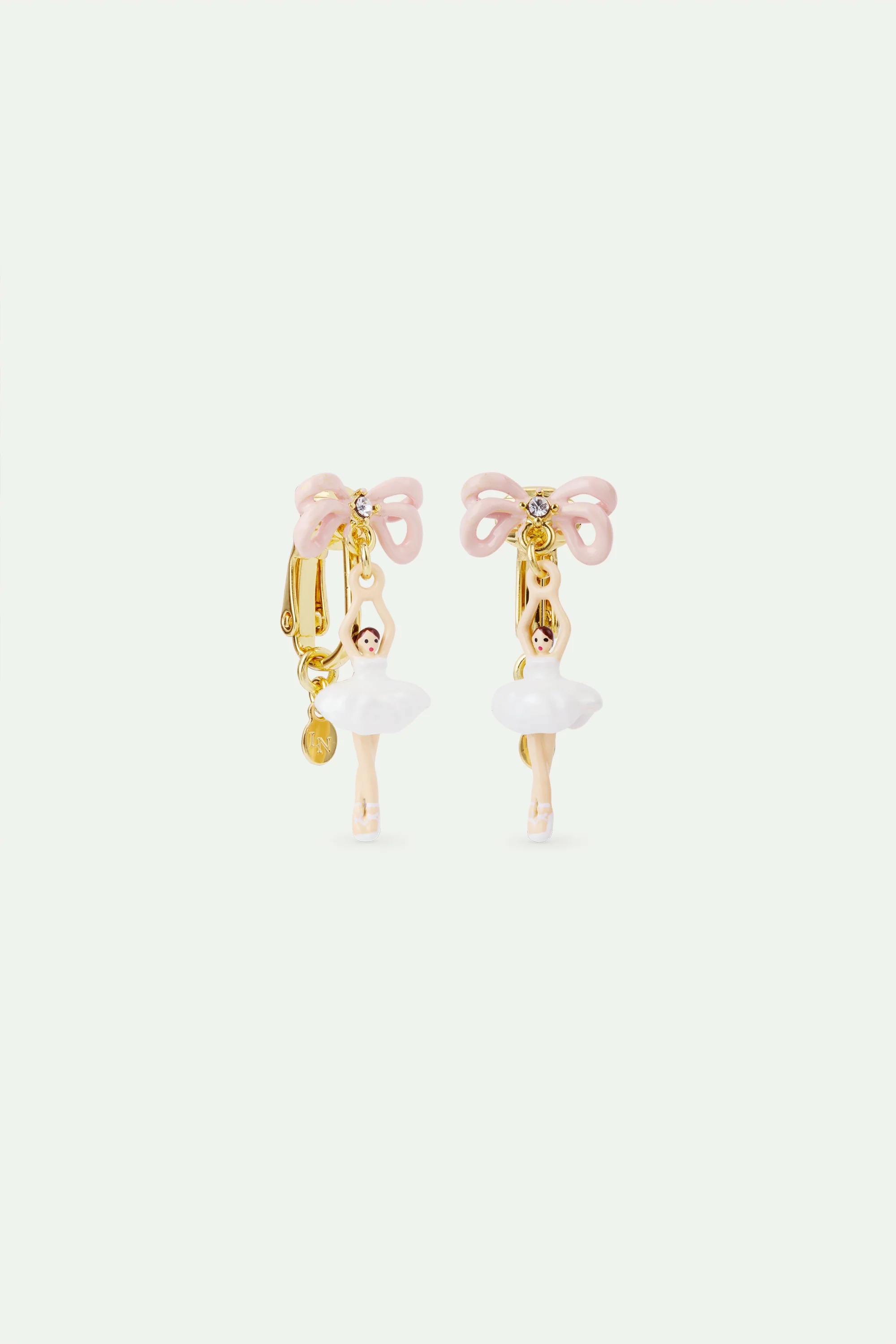 White Tutu and Pink Bow Mini Ballerina Clip-On Earrings - Image 2