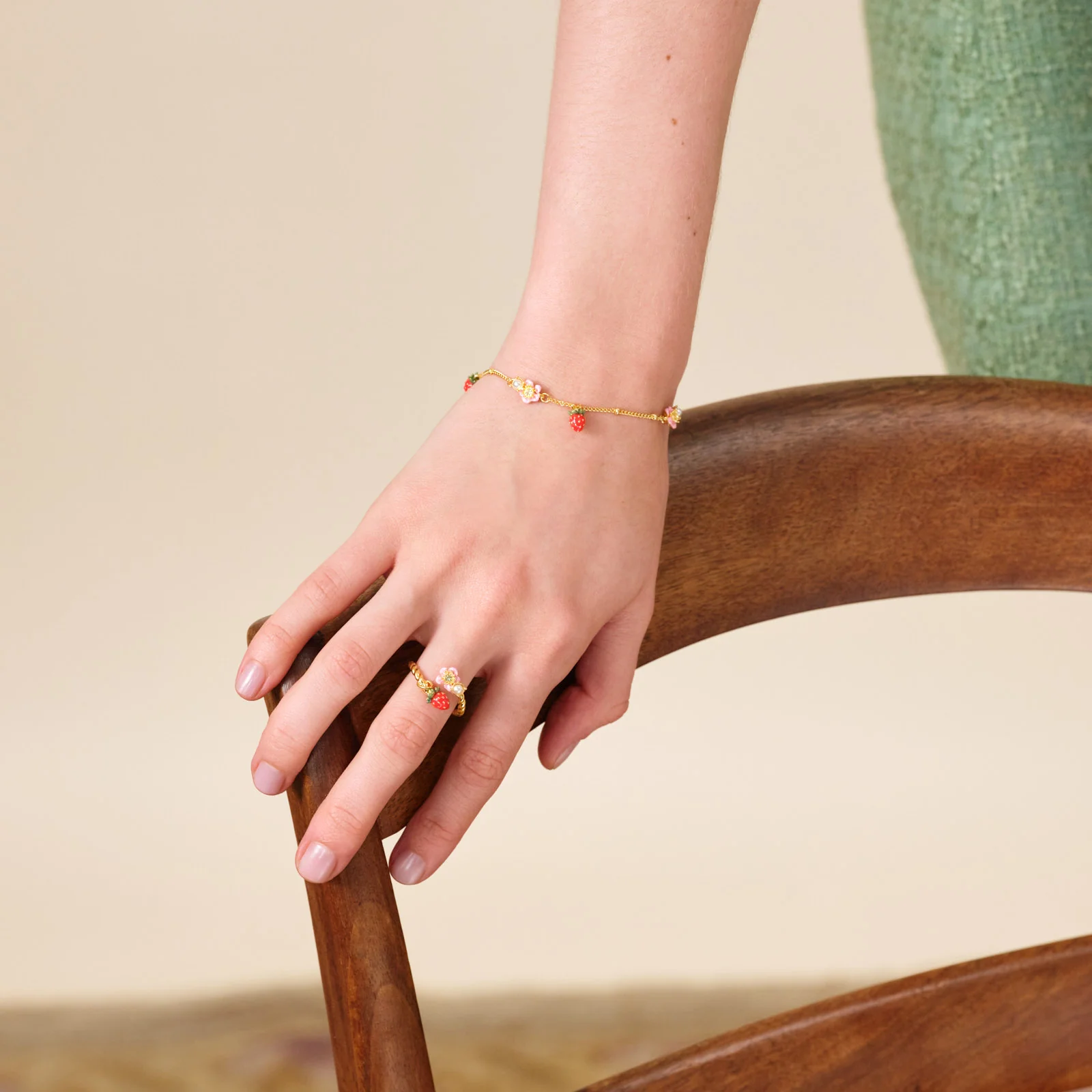 Wild Strawberry and Pink Flower Adjustable Ring - Image 4