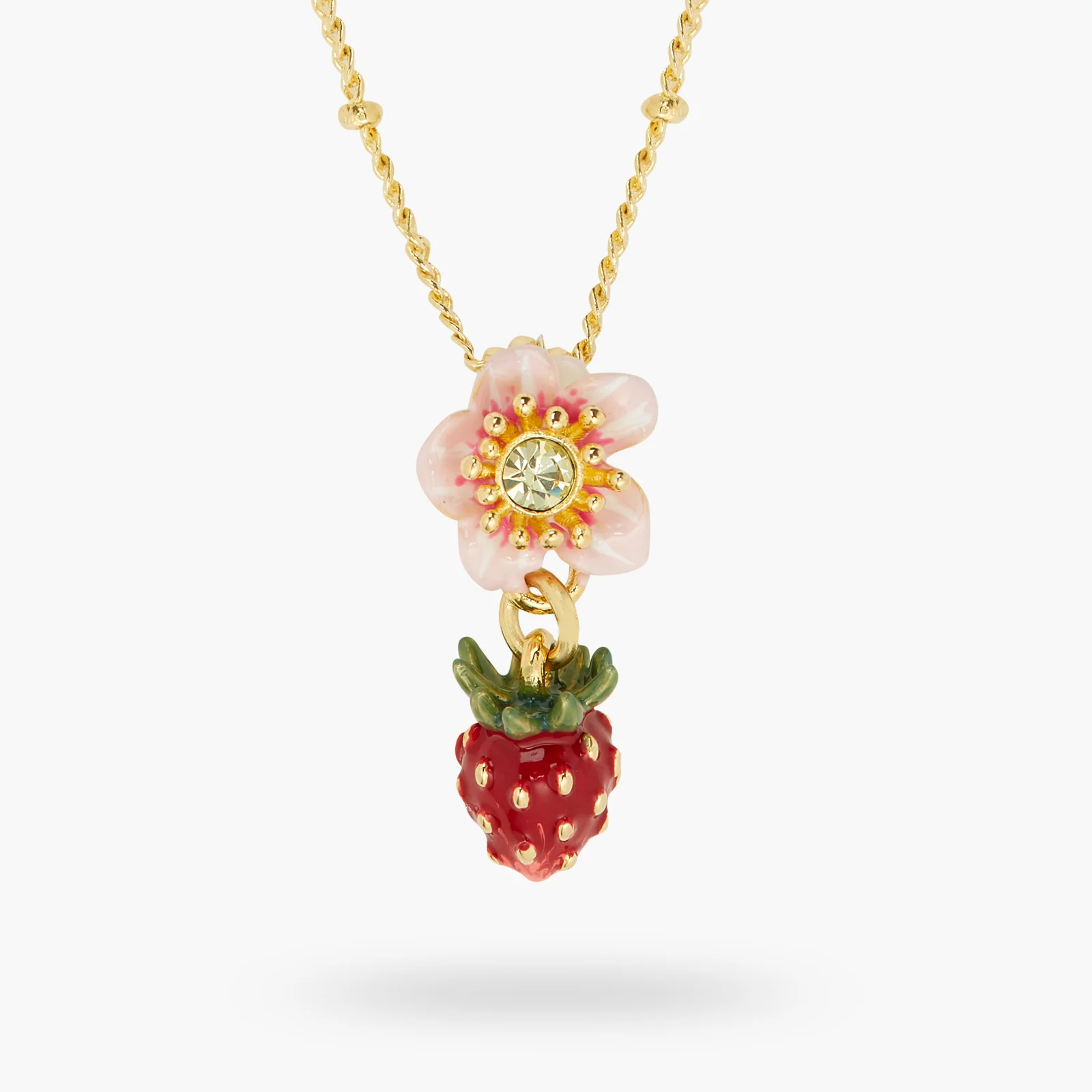 Wild Strawberry and Pink Flower Pendant Necklace - Image 2