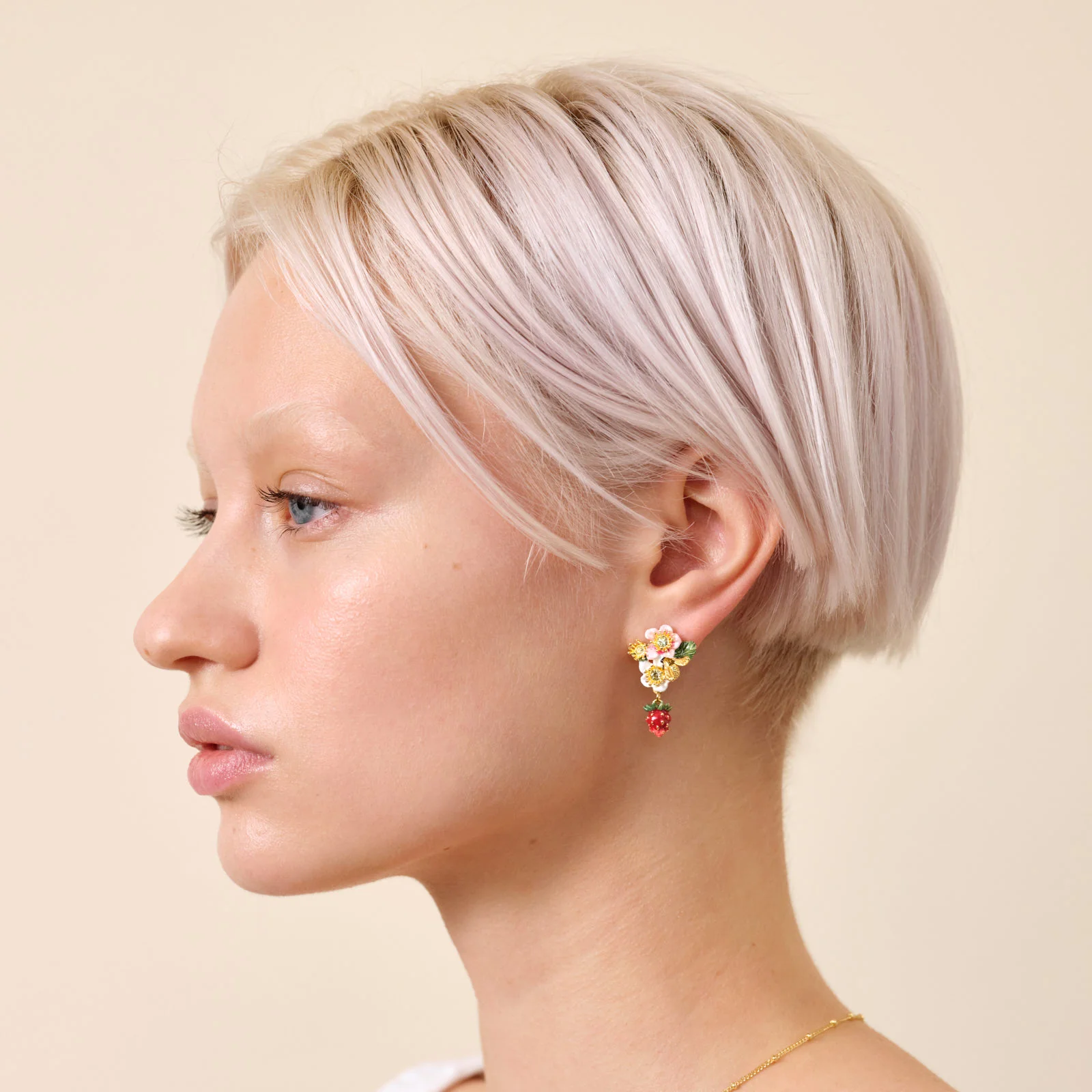 Wild Strawberry and Strawberry Flower Clip-On Earrings - Image 4