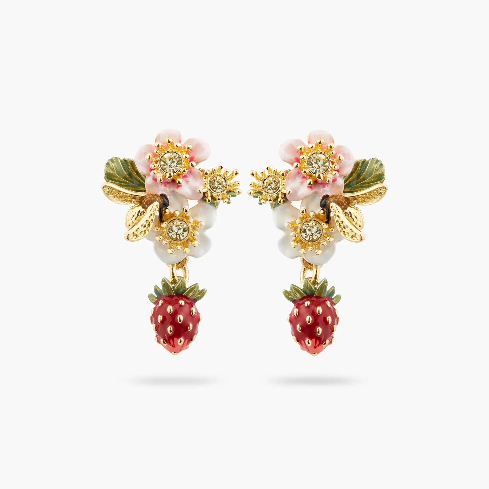 Wild Strawberry and Strawberry Flower Post Earrings