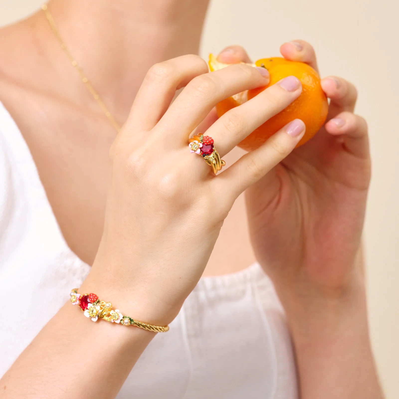 Wild Strawberry, Bumblebee and Round Stone Cocktail Ring - Image 4
